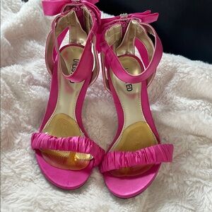 Unlisted Fuchsia Ruched Open-Toe Ankle-Tie Heels